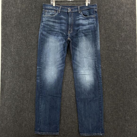 Levis 505 Jeans Men's 38x34 Blue Faded Denim Straight Leg Regular Fit Stretch - Picture 1 of 13
